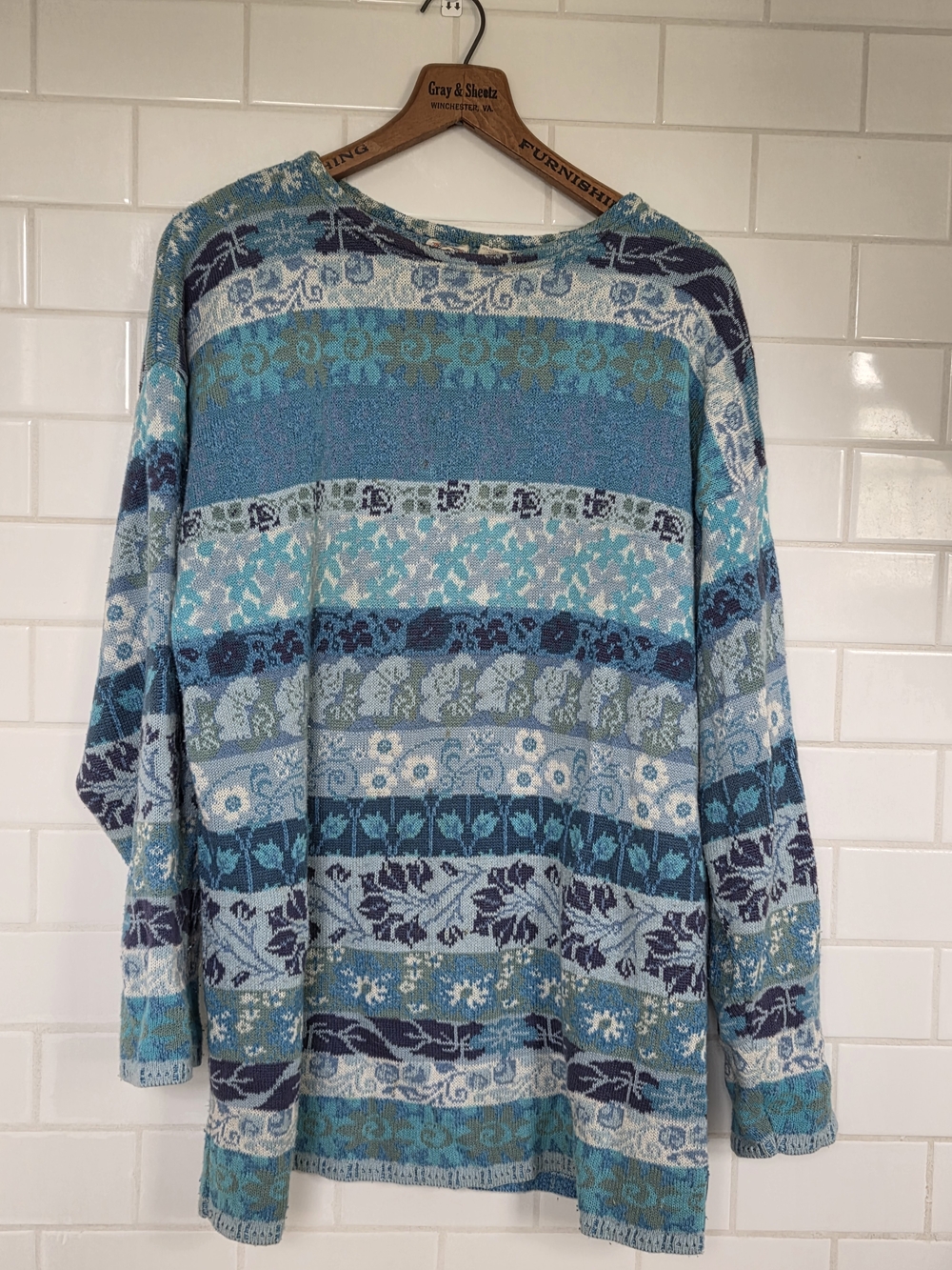 Men's Patterned Blue Crewneck Sweater